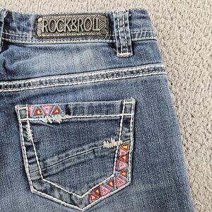 Rock & Roll Cowgirl Jeans Womens 28x38 Blue Denim Riding Bootcut Embroidered